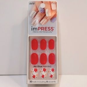 NEW! imPRESS Press on Nails Manicure Hot Pink w/ Floral accent Boogie Down